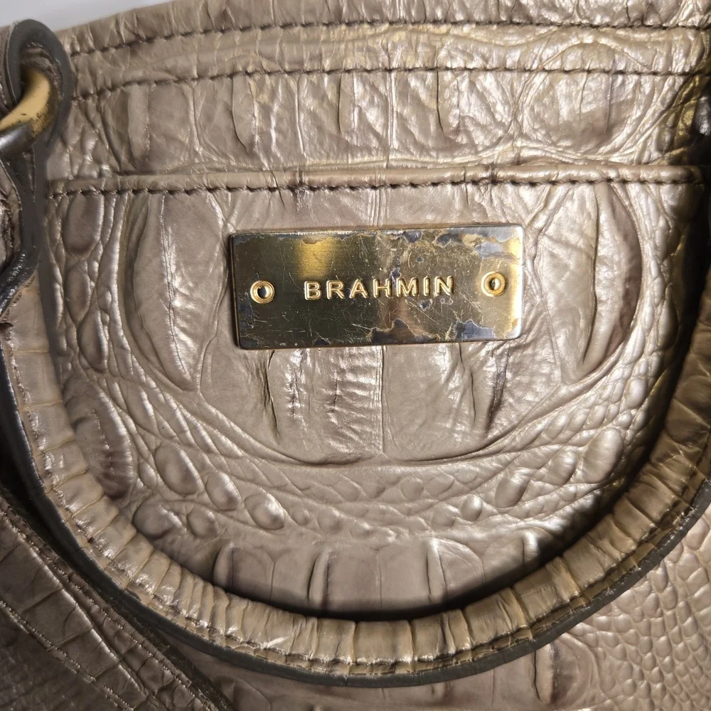 Authentic Brahmin Mini Arno Melbourne Beige Leather Satchel Handbag Shoulder Bag - Picture 10 of 11